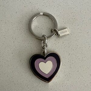 Coach Y2K Heart Mauve Purple Enamel Silver bag charm FOB keychain
